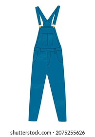 Flat vector cartoon illustration of a denim jumpsuit. A trendy wardrobe item. Modern street clothes isolated on a white background.