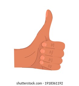 Flat vector cartoon illustration of a hand showing a thumbs up gesture.