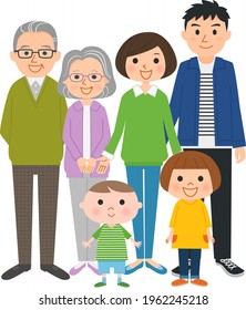 Flat vector cartoon illustration of happy family.