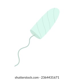 A flat vector cartoon illustration of a hygienic tampon used by a woman during the menstrual period. Isolated design on a white background.