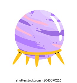 Dibujo vectorial plano de una bola mágica para predicciones. Objeto de cristal lindo para el ritual mágico de halloween aislado en un fondo blanco.