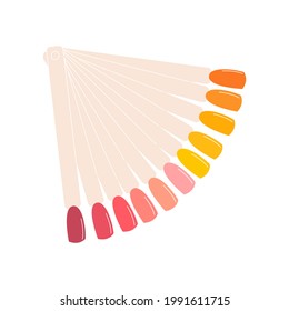 Dibujo plano vectorial de la paleta de esmalte de uñas. Herramienta de arte de clavos para la selección de colores. Fondo blanco.