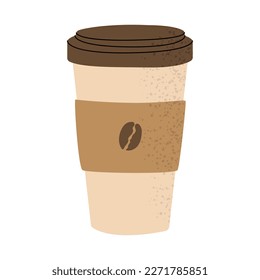 Dibujo de dibujos animados de vector plano de una taza de papel con café para llevar aislado sobre un fondo blanco.