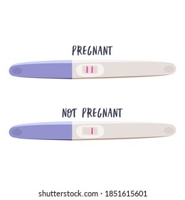 Flat vector cartoon illustration of pregnancy tests. Positive and negative pregnancy tests isolated on a white background