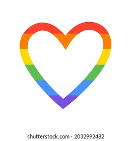 A flat vector cartoon illustration of a rainbow heart, a symbol of the LGBT community. A symbol of tolerance and solidarity. Isolated design on a white background.