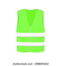 Flat vector cartoon illustration of a reflective protective vest in acid green color, isolated on a white background.