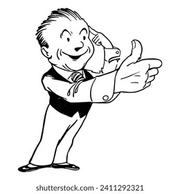 Flat vector cartoon illustration of a smiling elderly man giving a thumbs up. 