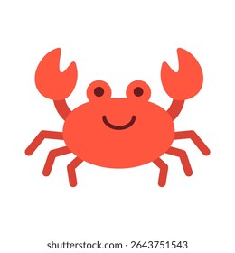 Ilustração de desenho animado de vetor plano de um caranguejo vermelho sorridente com garras. Para o verão, praia, vida marinha, férias e design temático do oceano. Isolado no fundo branco.