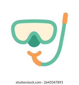 Flat vector cartoon illustration snorkel mask with tube. For underwater summer activities, beach vacations, or diving themes. Isolated on white background.