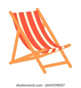 Flat vector cartoon illustration of a striped beach chair. For summer, vacation, holiday, weekend, card and seaside and outdoor design concepts. Hand drawn on white background.