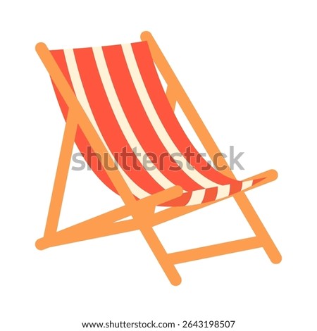 Flat vector cartoon illustration of a striped beach chair. For summer, vacation, holiday, weekend, card and seaside and outdoor design concepts. Hand drawn on white background.