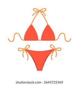 Flat vector cartoon illustration of a stylish red one-piece swimsuit with thin straps. For summer, beach, vacation, sea and swimwear-themed design. Isolated on white background.
