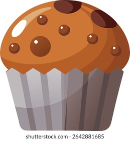 Flat Vector Cartoon Muffin with Blueberries in Paper Cup