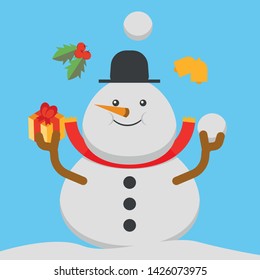 flat vector cartoon snowman christmas and a happy new year