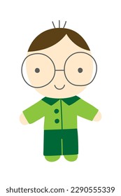 Caricatura vectorial plana de un estudiante que lleva gafas con traje verde. Concepto de icono de avatar