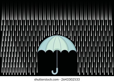 Flat vector cartoon umbrella in rain, pastel palette for children’s room artwork, seasonal weather backgrounds, and decorative baby prints
