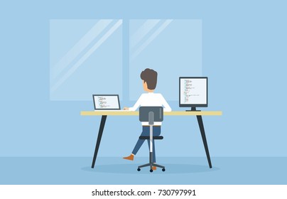 flat vector cartoon web developer and web programming working concept  
