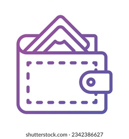 Vector plano de billetera en efectivo, icono de billetera con billete de estilo modificable