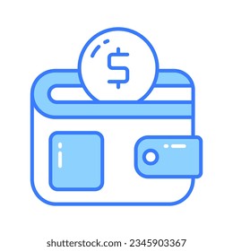 Flat vector of cash wallet, icon of wallet having currency in editable style