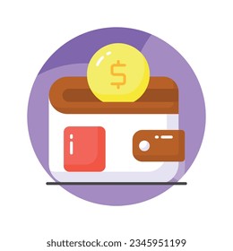 Flat vector of cash wallet, icon of wallet having currency in editable style