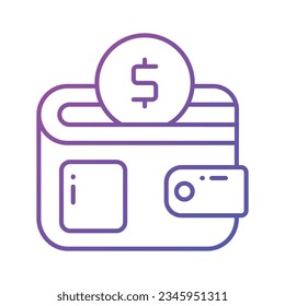 Vector plano de cartera de efectivo, icono de cartera con moneda en estilo modificable