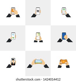 flat vector cell phone in hand, mobile activities