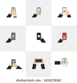 flat vector cell phone in hand, mobile activities part 2