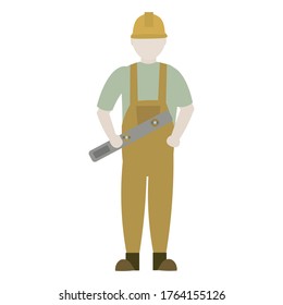 Flat vector character builder in helmet. Profession builder. Isolate on a white background.