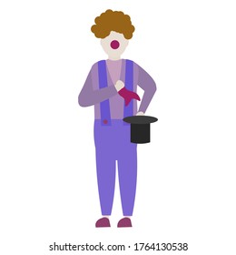 Flat vector character circus clown. Profession magician. Isolate on a white background.