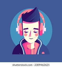 Flat vector character listening to music 