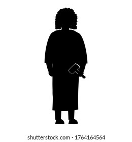 Flat Vector Character Silhouette Of A Judge With A Hammer. Profession Judge. Isolate On A White Background.