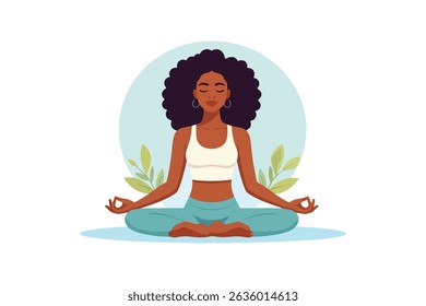 Flat vector character of woman doing yoga. Vector character.