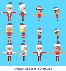 Flat vector characters for animation Christmas Santa Claus clothes