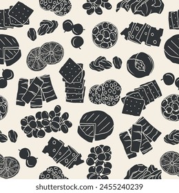 Flat vector charcuterie board food seamless pattern