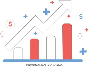 Flat Vector Chart With Upward Arrow and Bar Graph in Soft Gradient Colors in PNG on a Transparent Background, Featuring a Minimal Design Ideal for Business or Finance Themes