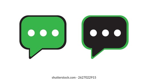 Flat Vector Chat Bubble Icons in Green and Black – Modern Messaging and Communication Symbols for Mobile App UI, Digital Interface, and Social Media Design. Chat Bubble Icons set vector illustration.