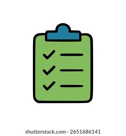 Flat Vector Checklist Clipboard Icon for Task Management, Planning, and Productivity Concept Illustration