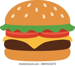 Flat Vector Cheeseburger Illustration with Lettuce Tomato and Cheese