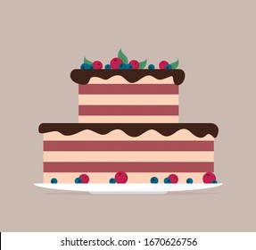 Flat vector cheesecake isolated on color background