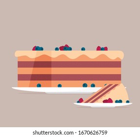 Flat vector cheesecake isolated on color background