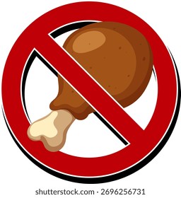 Vector plano de palillo de pollo tachado por el símbolo rojo atrevido de la prohibición, estilo mínimo limpio.