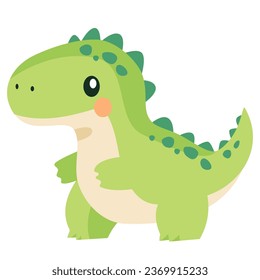 Ilustración infantil de vector plano sobre fondo blanco. Cute terranosaurio, dinosaurio verde. 