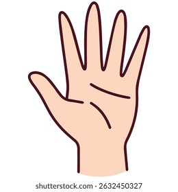 Flat vector of Chinese counting gesture for number 5 shown with fully open hand and five fingers extended. Culturally used in Mandarin for nonverbal communication