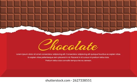 Flat Vector Chocolate Bar Background with Red Wrapper – World Chocolate Day Theme