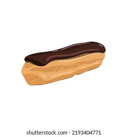 Flat vector of Chocolate Éclair. Flat vector illustration isolated on white background