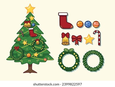 Flat Vector Christmas Tree Hand Drawn