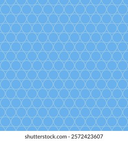 Flat vector circles texture. Seamless vector line art ring pattern with simple modern geometric design. Polka dot outline fashion print. White on blue background.