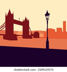 Flat vector city. Architecture. England. London. Tower Bridge.