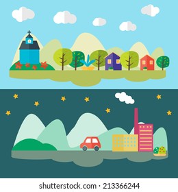 Flat vector city illustration