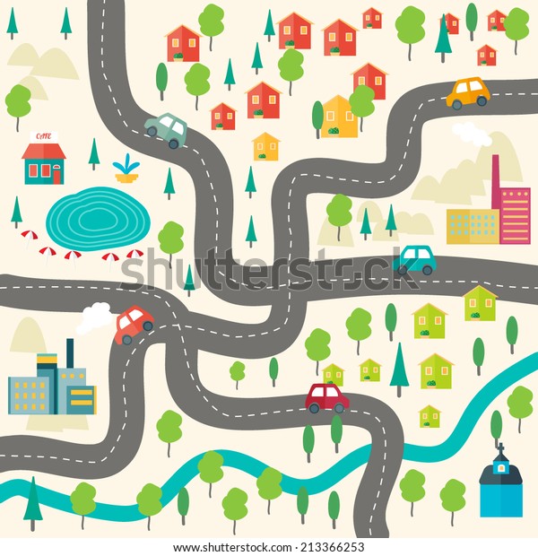 Flat Vector City Map Stock Vector (Royalty Free) 213366253